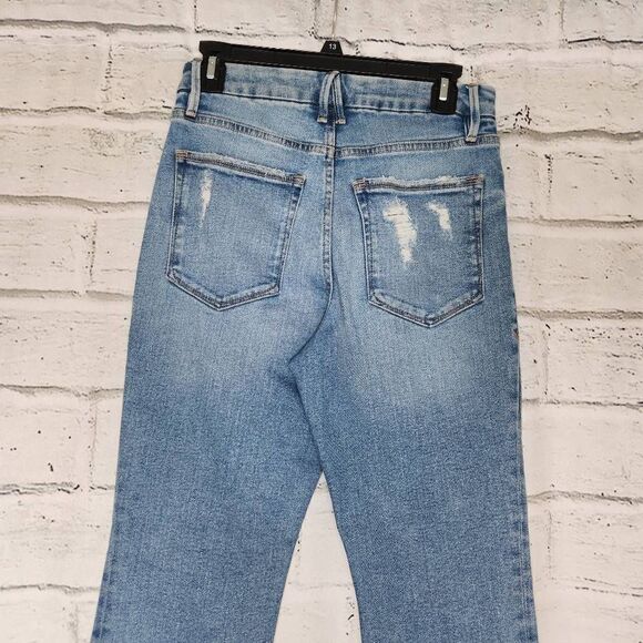 Good American Light Wash Distressed Pockets Denim Cropped Jeans Blue Size 6/28 - Picture 6 of 11